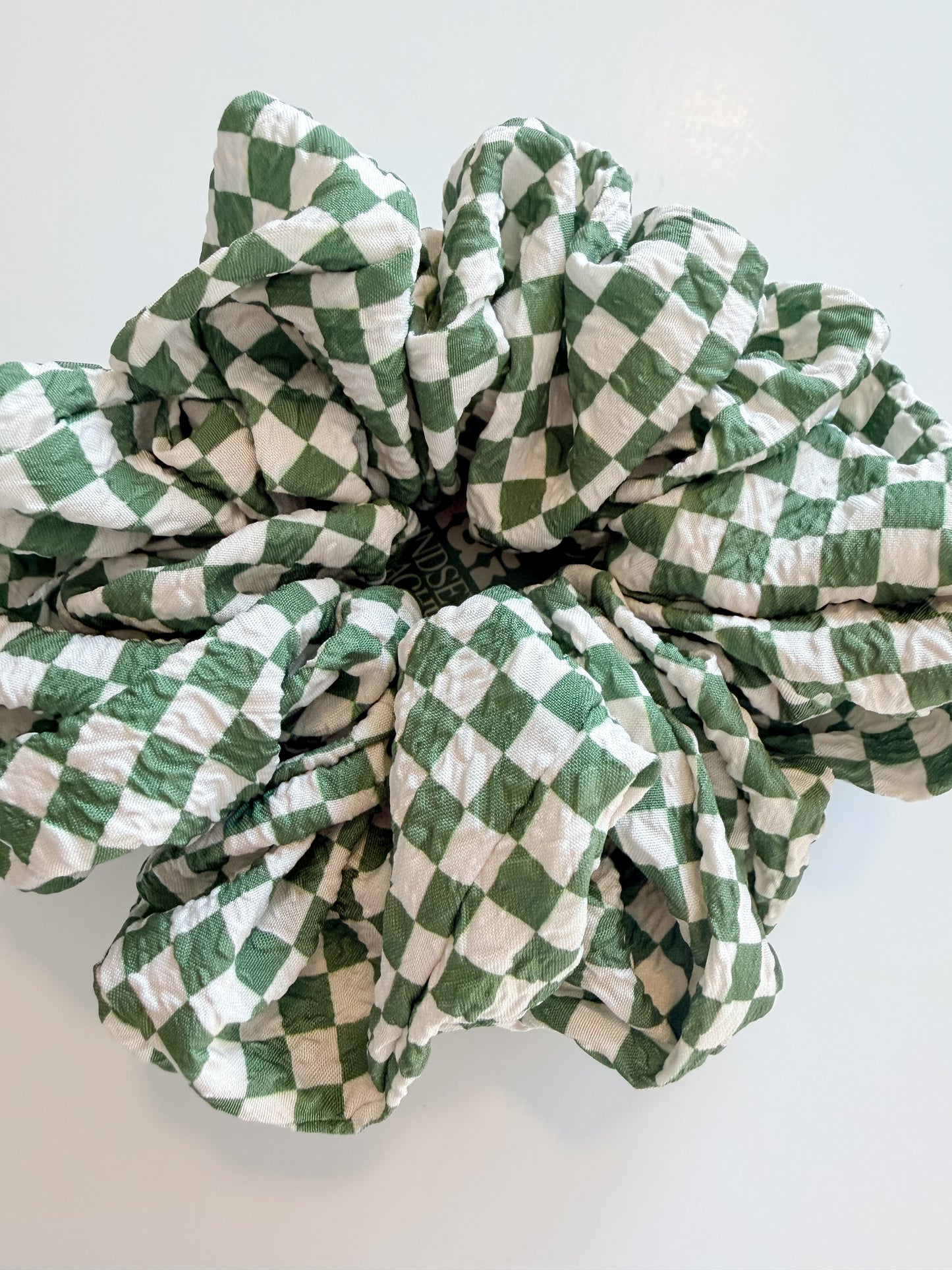 Sage Checkered Jumbo Scrunchie