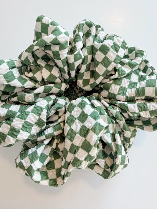 Sage Checkered Jumbo Scrunchie