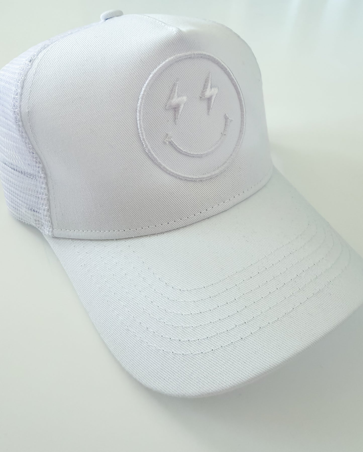 White Smiley Embroidered Hat