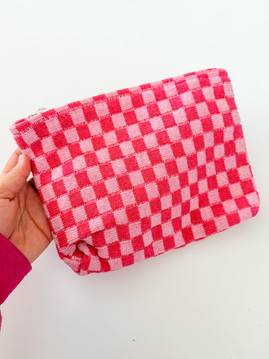 Pink Checkered Pouch
